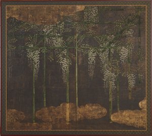 Blommande blåregn på en bambuspaljé, Momoyama-period, 1500-1600-talet. av Unbekannt