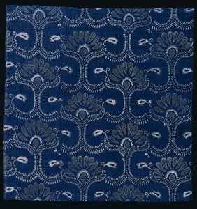 Blått indigo resisttryck med stiliserad bladdesign, 1790. av Unbekannt