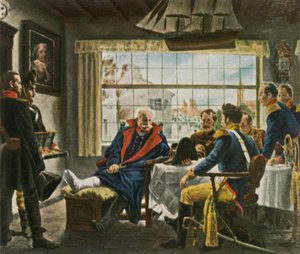 Blücher tar Napoleons medaljer och hatt i besittning efter...Waterloo, 18 juni 1815, 1936. av Unbekannt