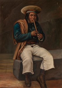 Boliviansk indian som spelar Quena, ca. 1890-1892. av Unbekannt
