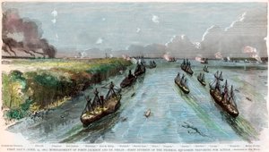 Bombardement av forten Jackson och St Philip, Louisiana, amerikanska inbördeskriget, april 1862 av Unbekannt