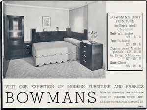 Bowmans - Besök vår utställning av moderna möbler och tyger, 1935 av Unbekannt