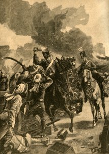 Brittiska generalen Joseph Thackwell vid slaget vid Sobraon, Punjab, Indien, 1846 c1890. av Unbekannt