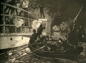Brittiska styrkor fångade det kanadensiska rebellskeppet Caroline på Niagarafloden, 1837 c1890. av Unbekannt