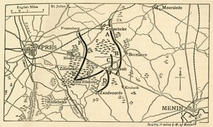 Brittiska positioner före det första slaget vid Ypres, första världskriget, 1914, c1920. av Unbekannt