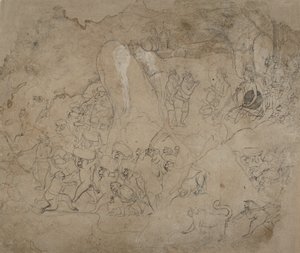 Bygger bron till Lanka, ca. 1800. av Unbekannt