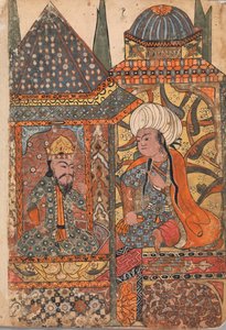Burzuyeh tillkallas av Nushirvan vid hans återkomst från Indien, Folio från en Kalila..., 1700-talet. av Unbekannt