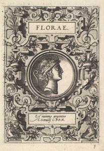 Byst av Florae omgiven av remmar, från serien Deorum dearumque, en bilduppsättning..., 1573. av Unbekannt
