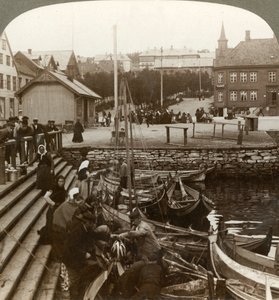 Att köpa fisk i en livlig arktisk handelshamn, Tromsoe 69° 38 N. Lat., Nordnorge, 1902. av Unbekannt