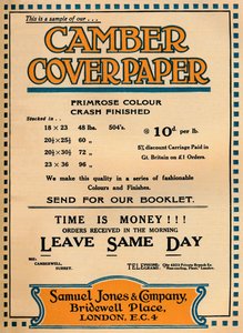 Camber Coverpaper - Samuel Jones & Company-annons, 1919 av Unbekannt