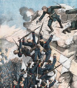 Kapten Lebedief försvarar heroiskt bastionen i Port Arthur, rysk-japanska kriget, 1904-5 av Unbekannt
