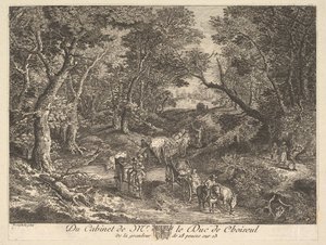 Vagnar på en väg genom skogen efter en målning i samlingen av Duc de Choiseul, 1771. av Unbekannt