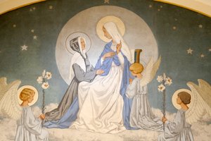 Catherine Laboure och Jungfru Maria. Fresk. Chapel of Our Lady of the Miraculous Medal. Paris DR av Unbekannt
