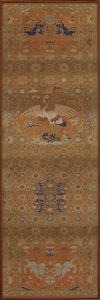 Stolsöverdrag med en kran, lejon, drakar, gynnsamma symboler..., Qingdynastin, 1700-tal. av Unbekannt