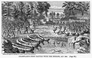 Champlains första strid med indianerna, 1609 e.Kr., 1877 av Unbekannt