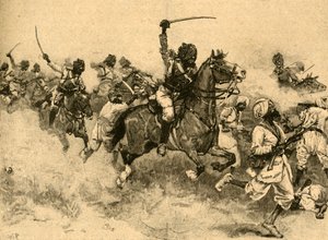 Ansvar för kavalleriet vid slaget vid Miani Meeanee, Sindh, Indien, 1843 c1890. av Unbekannt