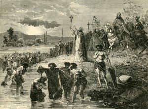 Karl den Store fick sachsarna att bli döpta i Weser, 782 AD. 1890. av Unbekannt