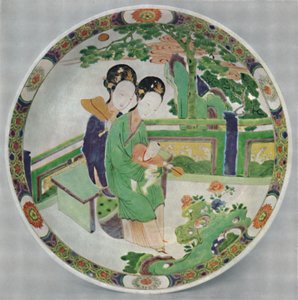Kinesiskt porslinsfat, Famille Verte. Period av KAng Hsi, 1662-1722, 1928 av Unbekannt