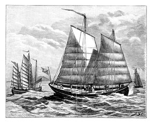 Kinesiska båtar i Kantonfloden, 1800-talet av Unbekannt