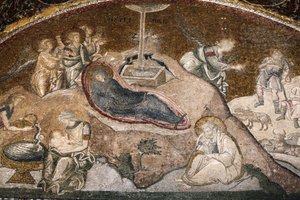 Chora kyrka museum: Jesu födelse mosaik (Maria vilar efter att ha fött, Josef sitter) Istanbul Turquie av Unbekannt