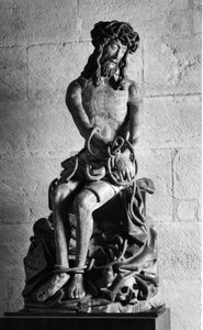 Kristus med slipsar Skulptur. Hospices Civiles de Beaune grundades 1443 av kansler Nicolas Rolin, Beaune (Cote d