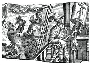 Christopher Columbus ombord på sitt skepp, under sin första resa västerut, 1500-talet, 1870 av Unbekannt