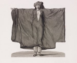Närbild illustration av en kvinna i en röd sidenklänning av Unbekannt