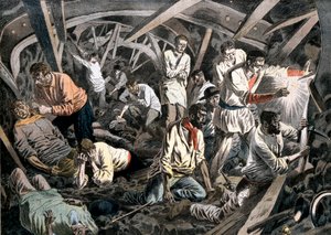 Kolgruvarbetare fångade under jorden av ett takfall, Courrieres Mines, Pas-de-Calais, Frankrike, 1906 av Unbekannt