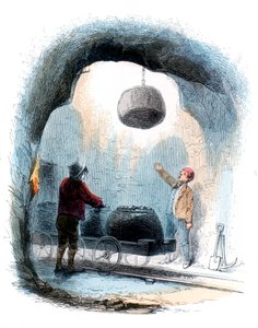 Kolbrytning: skicka korgar med kol till ytan av en gruva, 1852 av Unbekannt