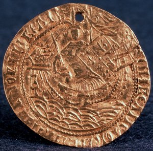 Mynt Korabelnik av tsar Ivan III, omvänd: linjal på sitt skepp, 1471-1490 av Unbekannt