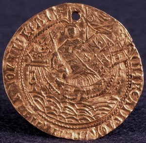Mynt Korabelnik av Tsar Ivan III Omvänd: Linjal på sitt skepp, 1471-1490 av Unbekannt