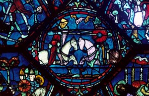 Strid mellan Roland och kung Marsile, målat glas, Chartres Cathedral, Frankrike, 1194-1260 av Unbekannt
