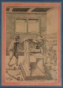 Copper Plate Printers at Work, Folio från Davis Album, Iran, daterad A.H. 1199A.D. 1784-85. av Unbekannt