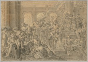 Kopia av Annibale Carraccis St. Roch Giving Alms, 1595 eller senare. av Unbekannt