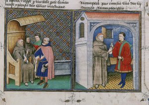 Korruption. Miniatyr från The Book Called Decameron av Giovanni Boccaccio, 1460-talet. av Unbekannt