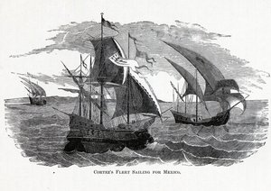 Cortezs flotta seglade mot Mexiko, 1882 av Unbekannt