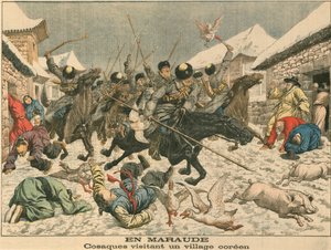 Kosacker terroriserar en koreansk by, rysk-japanska kriget, 1904 av Unbekannt