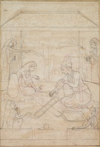 Par som spelar Chaupar på en terrass, ca. 1790-1800. av Unbekannt
