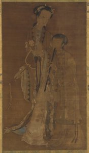 Kurtisaner med fläkt och flöjt, Qingdynastin, 1600-1700-tal. av Unbekannt