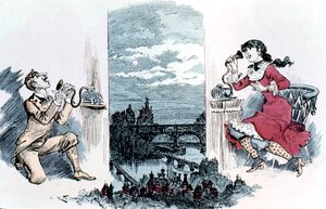 Uppvaktning per telefon över Paris, 1883 av Unbekannt