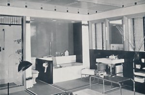 Crane Co. - Ett svart, vitt, rött och grått schema med oglaserat keramiskt kakelgolv, ostronvitt wa av Unbekannt