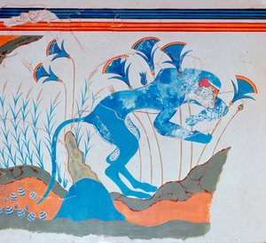 Kretensisk fresk av en apa och papyrus, 1500-1300-talet f.Kr av Unbekannt
