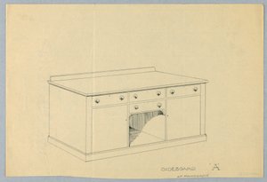 Design för skänk A i mahogny, 1900–05 av Unbekannt