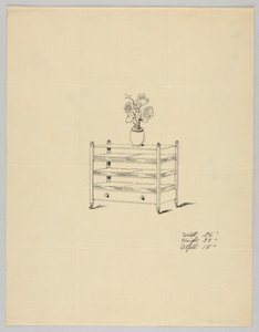 Design för trelagerat bord med vas och blommor, 1900–05 av Unbekannt