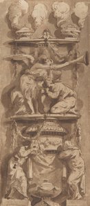 Design för ett gravmonument eller epitafium med sorgefigurer, 1700-talet. av Unbekannt