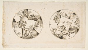 Design för tallrikar tagna från Audrys illustrationer till La Fontaines fabler, efter 1755. av Unbekannt