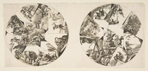 Design för tallrikar tagna från Audrys illustrationer till La Fontaines fabler, efter 1755. av Unbekannt