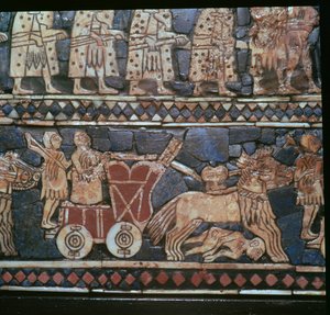 Detalj av standarden Ur, som visar en sumerisk krigsvagn, södra Irak, ca 2600-2400 f.Kr. av Unbekannt