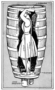 Diagram av fru Anne Edson Taylor i tunnan där hon störtade över Niagarafallen, 1901 av Unbekannt