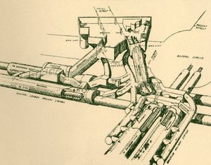 Diagram över den nya tunnelbanestationen vid Oxford Circus, 1930. av Unbekannt